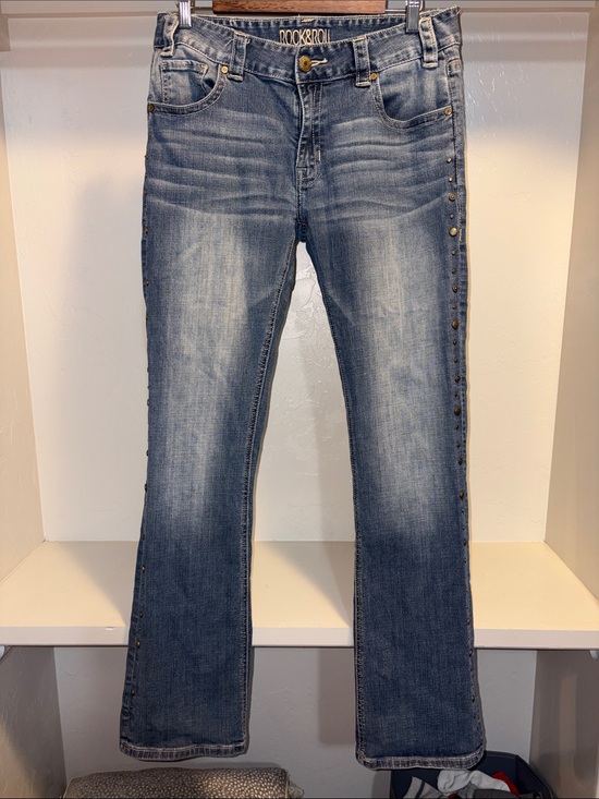 Rock & Roll Denim Denim - Rock & Republic Light Wash Stud-Trim Wide Leg Jeans